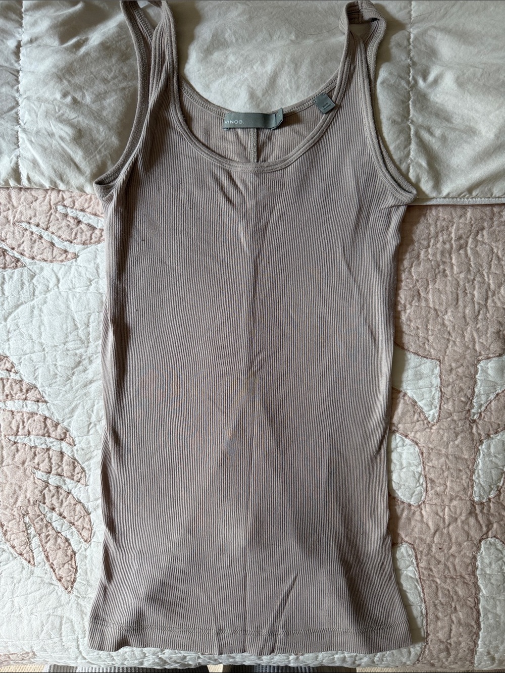 Vince Ribbed Tank Top in Taupe Gray
